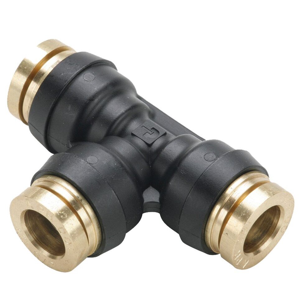Tube to Tube Tee Air Brake D.O.T. Composite PushtoConnect Fittings, PTC Depatie Fluid Power